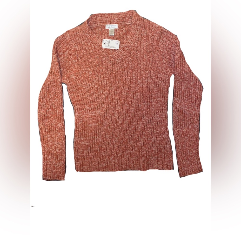 NWT Christopher & Banks Sweater‎ Small Rust Marled Rib Knit Ramie Cotton Blend